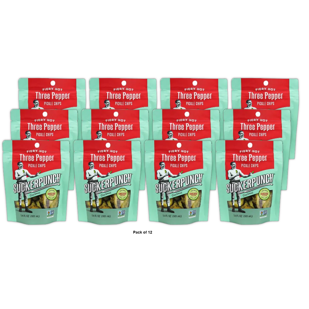 SuckerPunch Pickle Chips 3 Pepper 3.4 oz (Pack of 12)