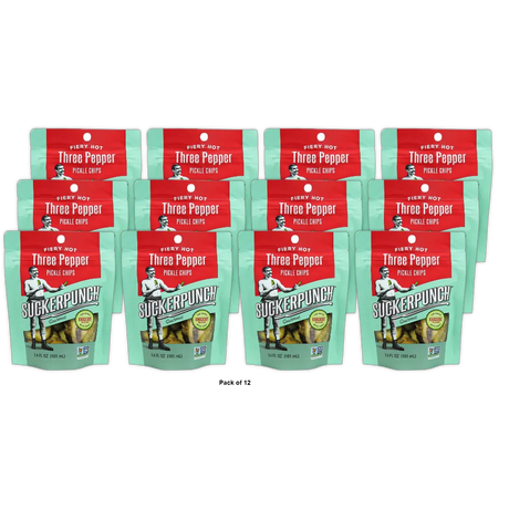 SuckerPunch Pickle Chips 3 Pepper 3.4 oz (Pack of 12)