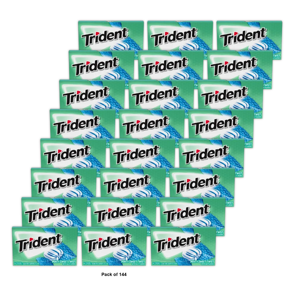 Trident Minty Sweet Twist Sugar Free Gum 14Ct 1.13Oz (Pack of 144)