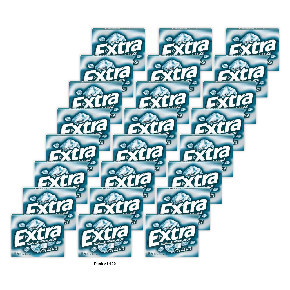 Wrigleys Extra Sugar Free Chewing Gum Polar Ice - 15 Sticks 10 Pack 0.11Oz (Pack Of 120)
