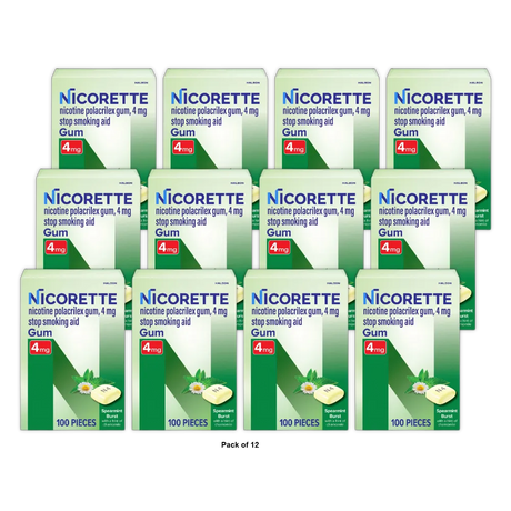 Nicorette Nicotine Stop Smoking Aid Gum 4 Mg Spearmint 6.74Oz (Pack of 12)