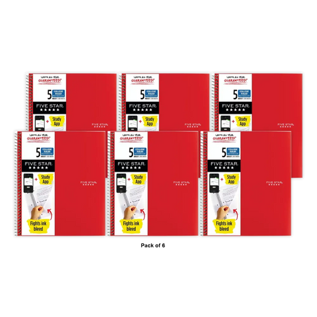 Mead Five Star 5 Subject Wirebound Notebooks 200 Sheets Assorted Colors 29.28oz (Pack of 6)