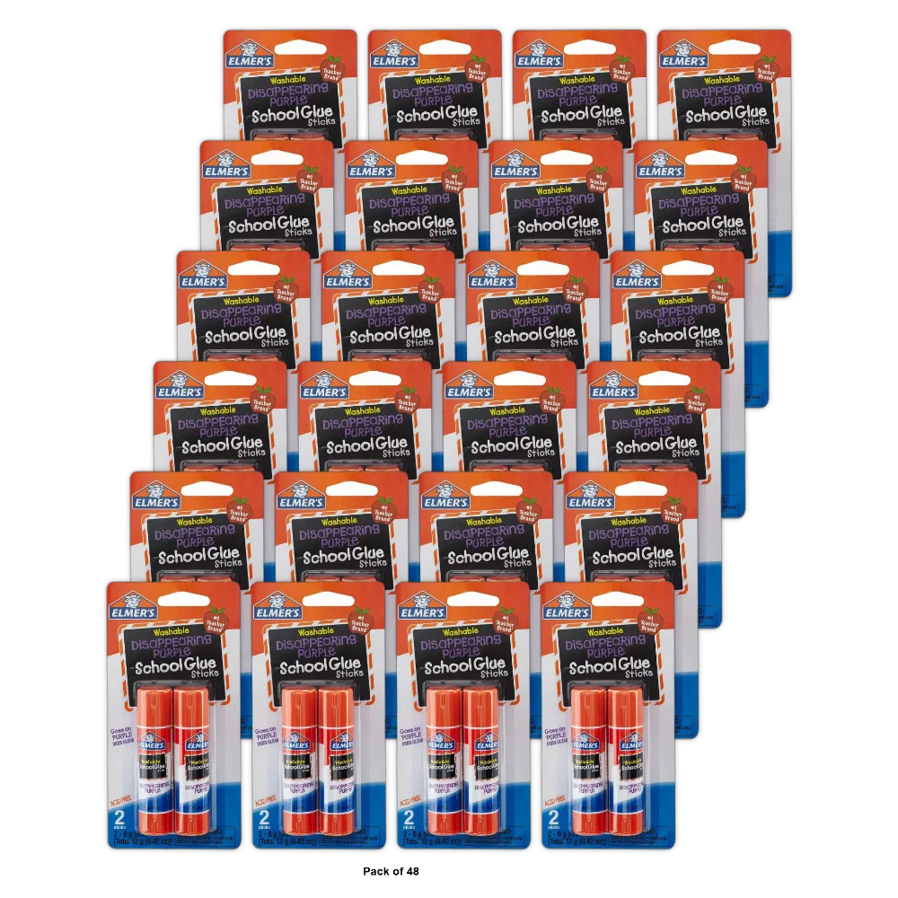 Elmers Washable Disappearing Purple School Glue Stick Pack of 2 0.42Oz (Pack of 48)