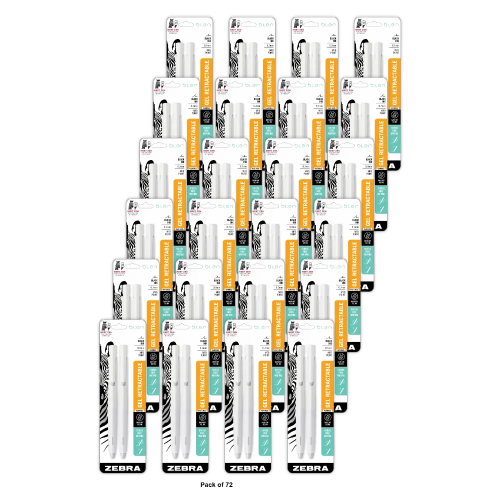 Zebra Pen bLen Retractable Ballpoint Pen Bold Point 0.7mm White Barrel Black Ink 2 Count 1.13oz (Pack of 72)