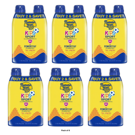 Banana Boat Kids Sport Sunscreen Lotion Spray Twin Pack SPF 50 6Oz (Pack of 6)