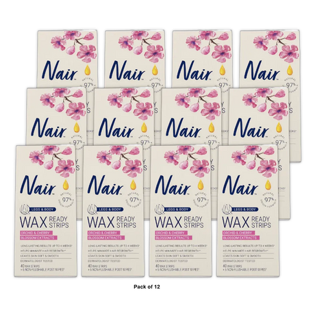 Nair Hair Remover Wax Ready-Strips For Body 100% Natural 12.03Oz (Pack of 12)