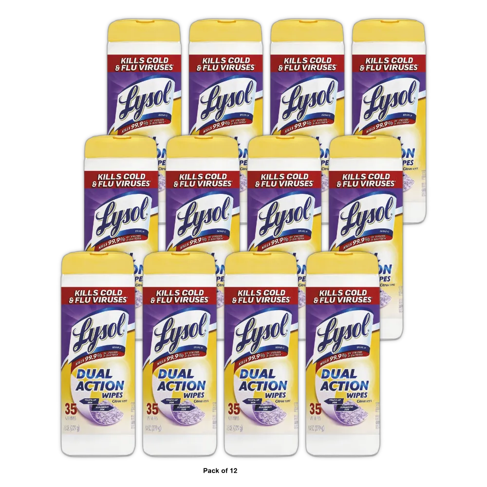 Lysol Dual Action Disinfecting Wipes Citrus 9.8oz (Pack of 12)