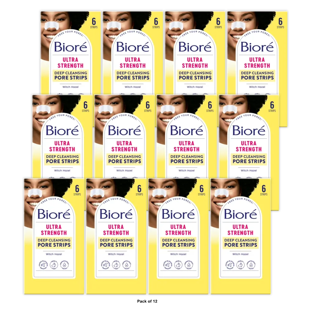 Biore Ultra Deep Cleansing Pore Strips For Nose 0.3Oz (Pack Of 12)
