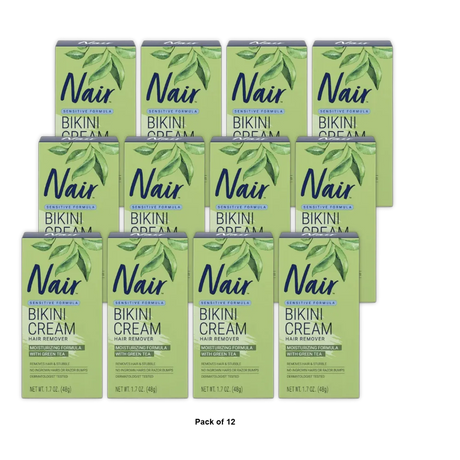 Nair Hair Remover Bikini Cream With Green Tea Sensitive Formula 1.7Oz (Pack of 12)