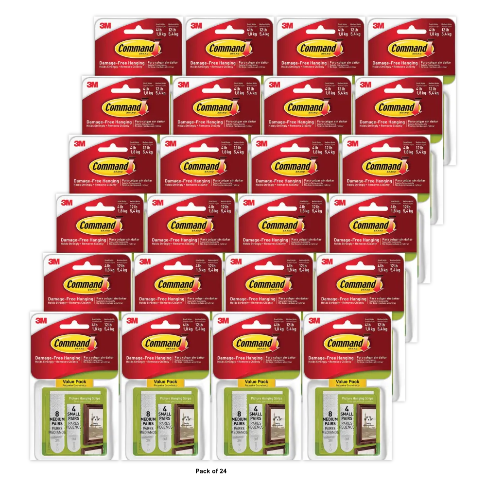 3M Command Picture Hanging Strips Small And Medium 0.8Oz (Pack of 24)