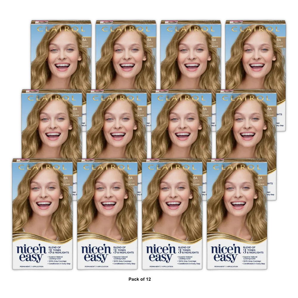 Clairol Nice &amp; Easy Permanent Hair Color 8A Medium Ash Blonde 6.26Oz (Pack of 12)