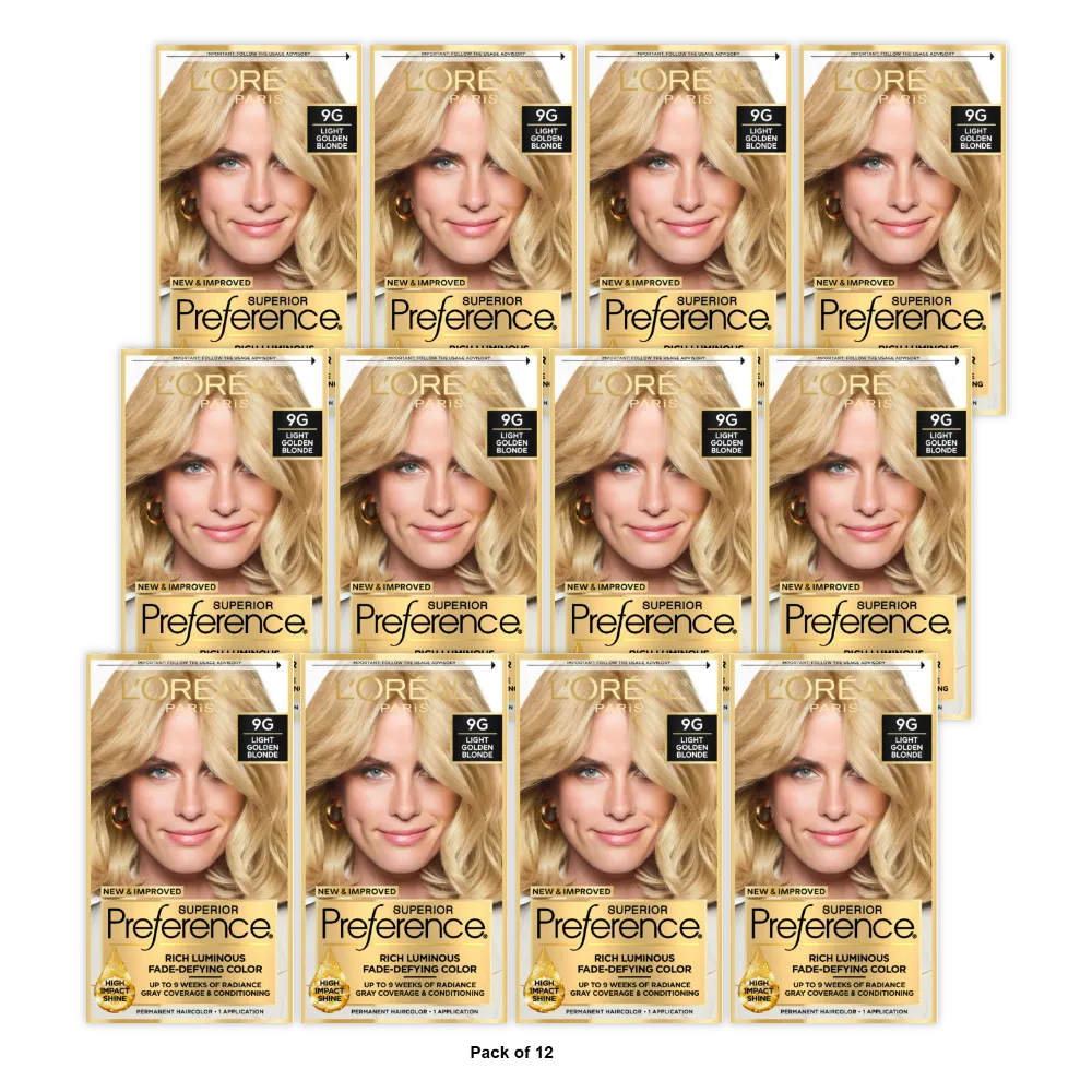Loreal Superior Preference Hair Color 9G Light Golden Blonde 0.2Oz(Pack Of 12)
