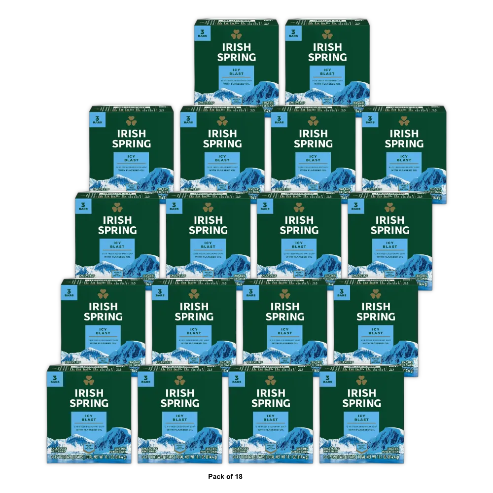 Irish Spring Deodorant Bath Bar Icy Blast 3.75Oz (Pack of 18)