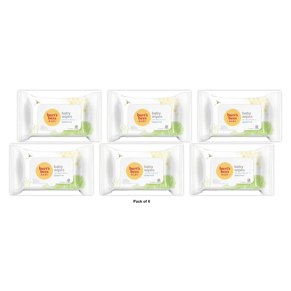 Burts Bees Baby Wipes with Aloe and Vitamin E for Sensitive Skin 16.85oz (Pack of 6)