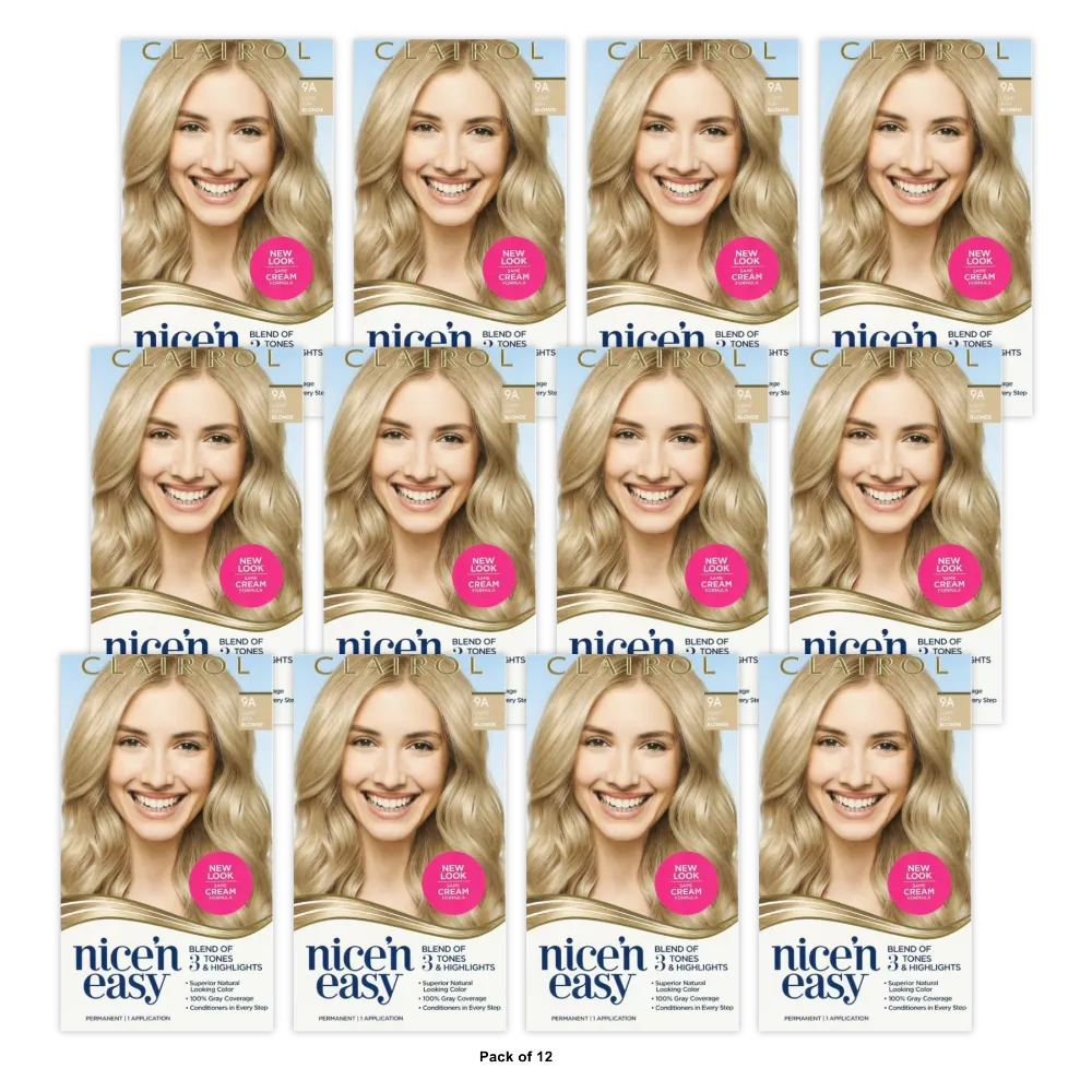 Clairol Nice & Easy Permanent Hair Color 9A Light Ash Blonde Kit 6.26Oz (Pack of 12)