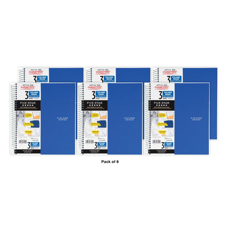Five Star Wirebound 3-Subject Notebook College Ruled Color Choice Will Vary 15.7oz (11195) (Pack of 6)