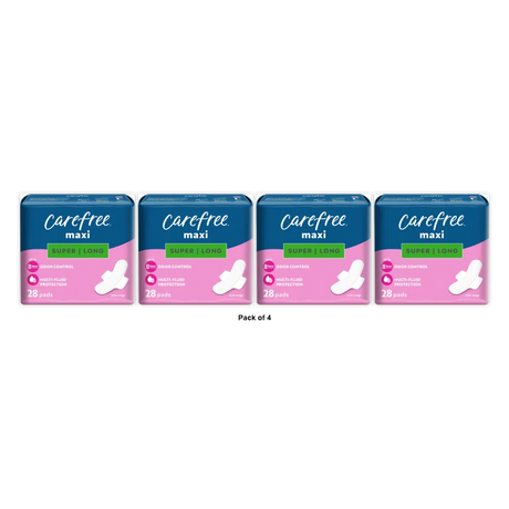 Carefree Maxi Pads for Women Super/Long Pads With Wings 28ct 11.99oz (Pack of 4)