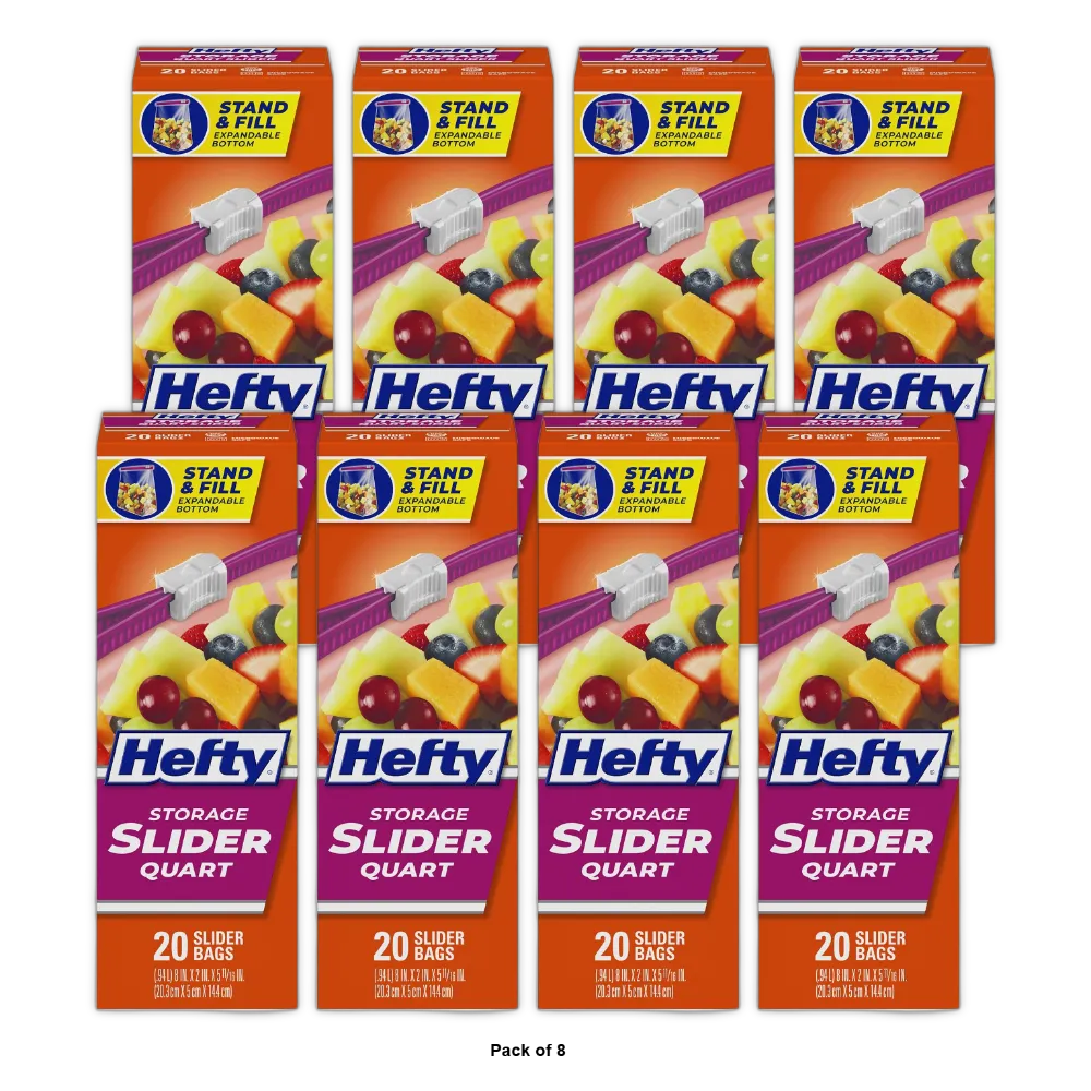 Hefty Slider Freezer Bags Quart 20 Count 4.9Oz (Pack of 8)