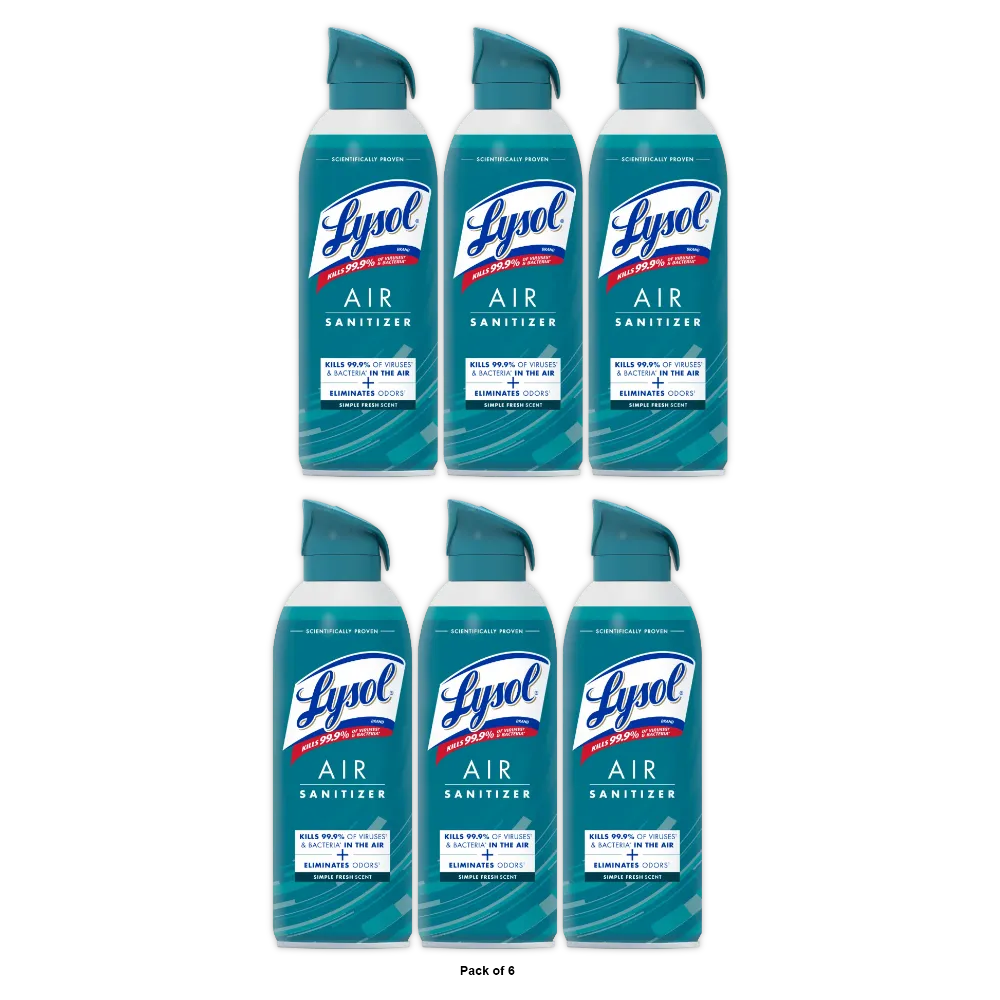 Lysol Air Sanitizer Spray Simple Fresh Scent 10Oz (Pack of 6)
