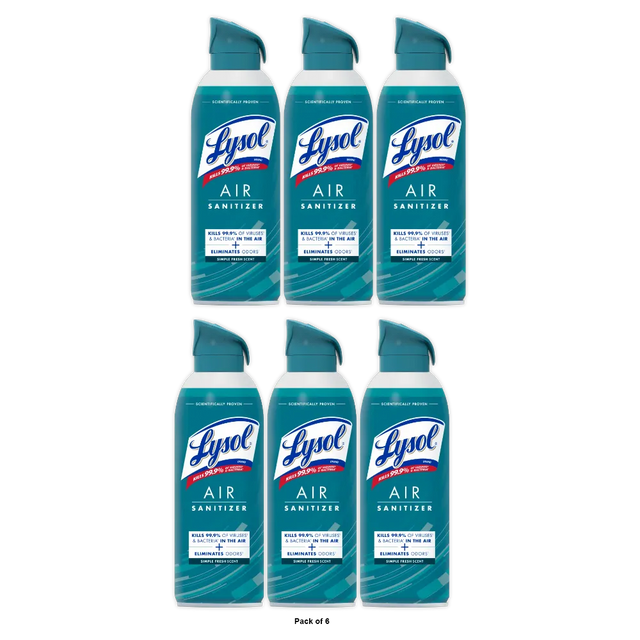 Lysol Air Sanitizer Spray Simple Fresh Scent 10Oz (Pack of 6)