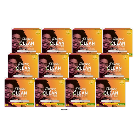 Playtex Clean Comfort Organic Cotton Multipack Tampons 14 Regular and 14 Super Tampons 5.76oz (Pack of 12)