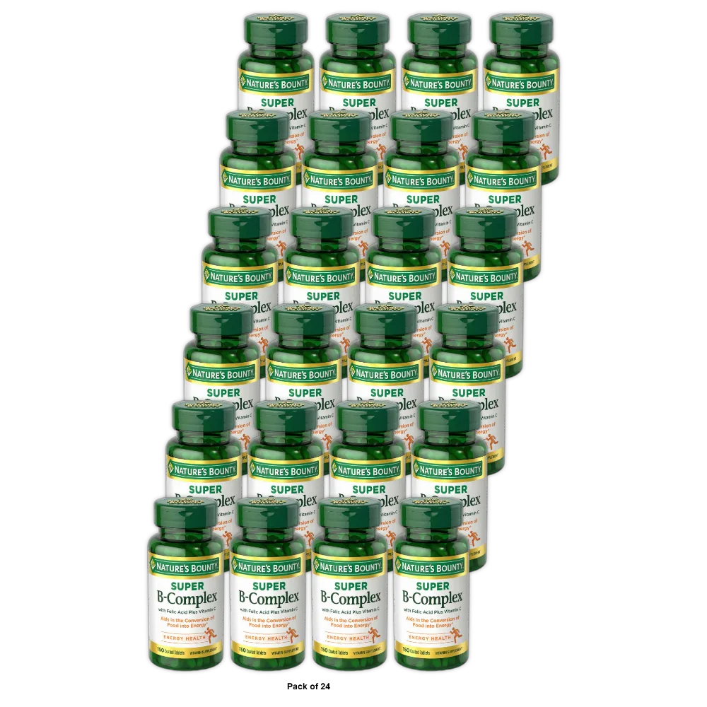 Super B-Complex Vitamin Supplement With Folic Acid And Vitamin C By Natures Bounty100 Ea 8.14Oz (Pack of 24)