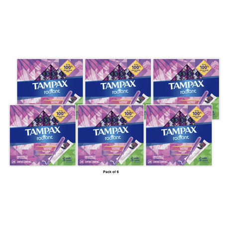 Tampax Radiant Super Absorbency Tampons 9.07Oz (Pack of 6)