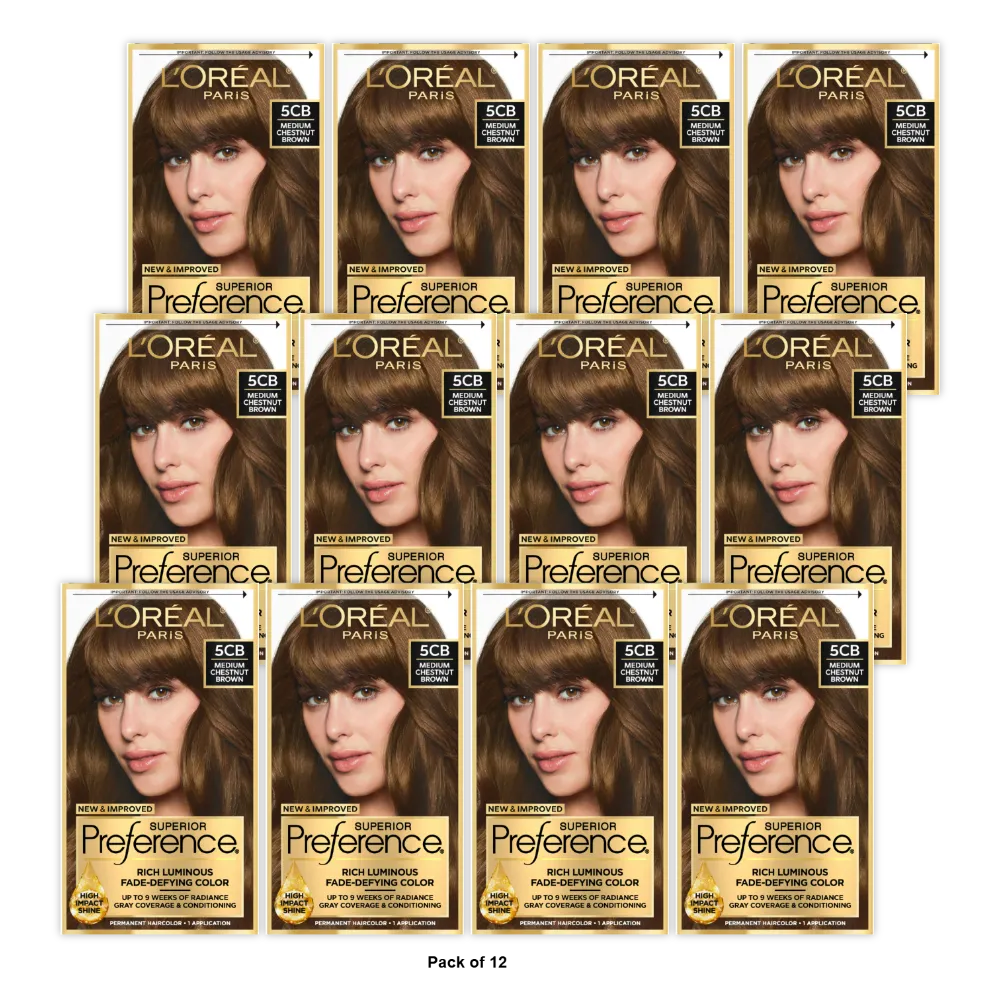 Loreal Paris Superior Preference Luminous Fade Defying Color 5Cb Medium Chestnut Brown 8Oz (Pack Of 12)