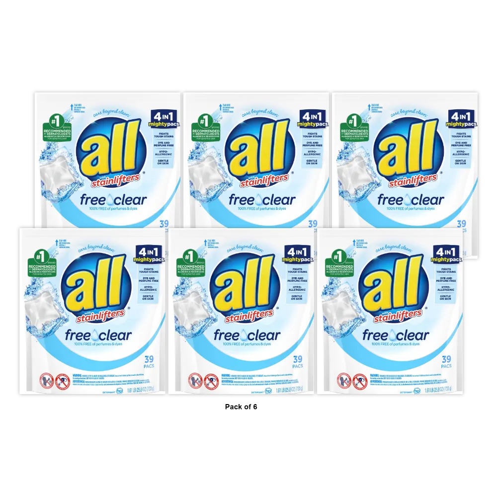 All Mighty Pacs Free & Clear 39 Count 25.8oz (Pack of 6)