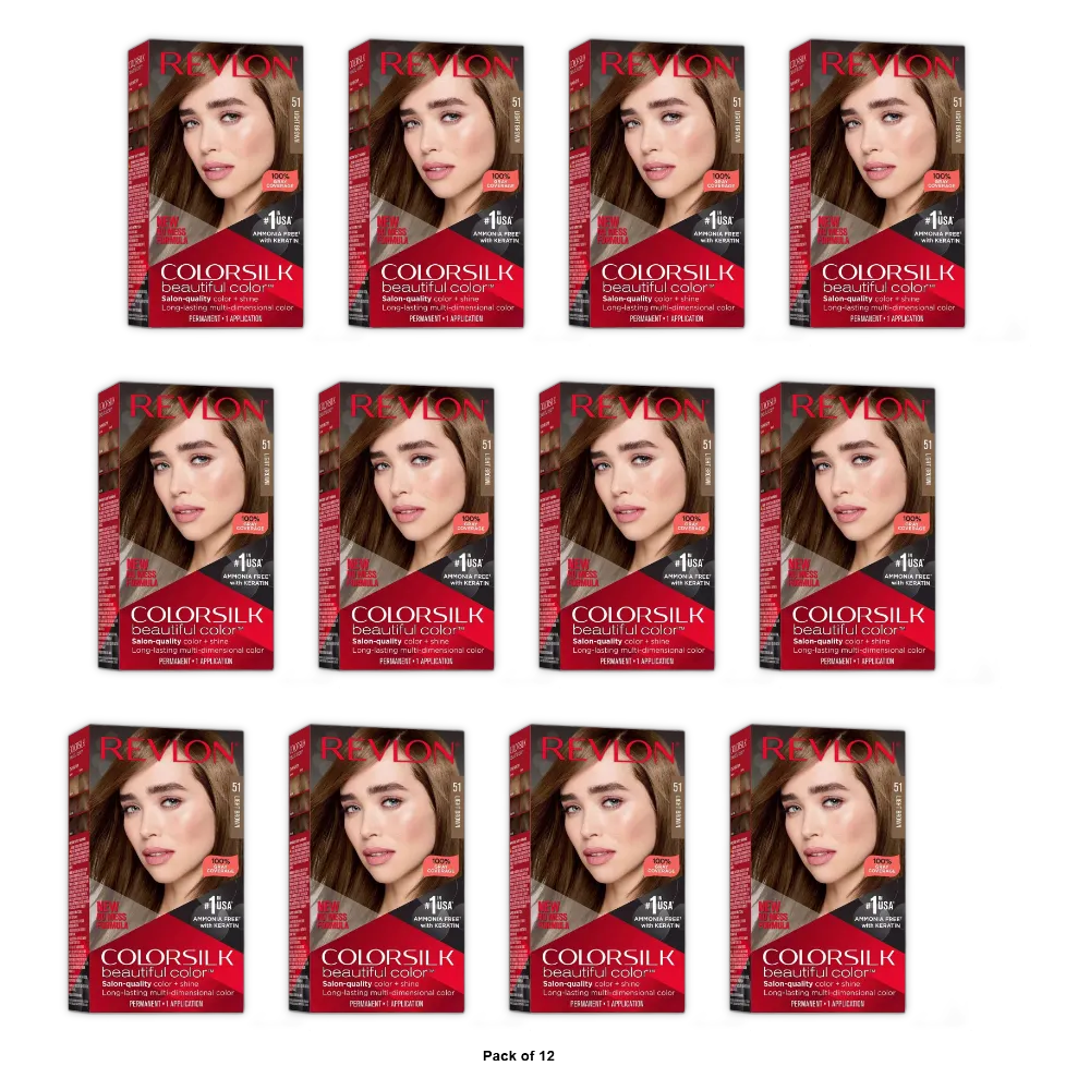 Revlon Colorsilk Beautiful Color Permanent Hair Color 51 Light Brown 7.36oz (Pack of 12)