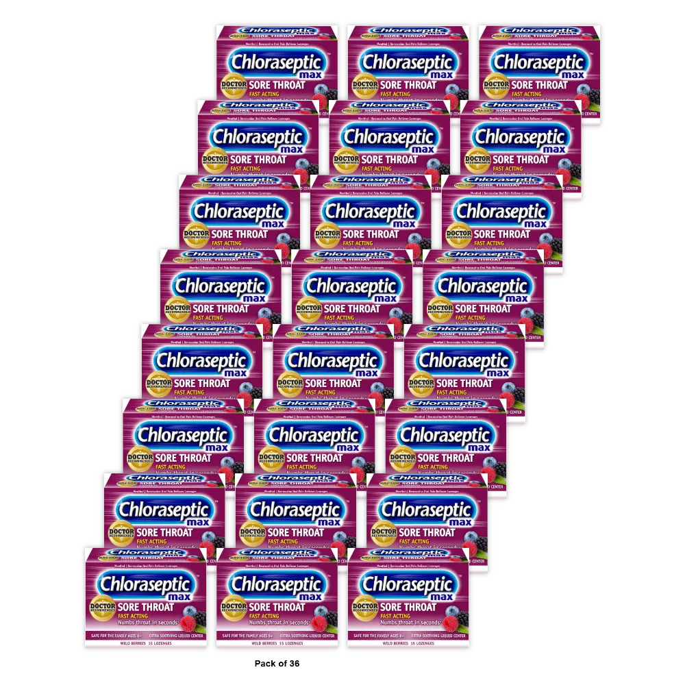 Chloraseptic Max Strength Sore Throat Relief Lozenges Wild Berries 15 ea 3oz (Pack of 36)