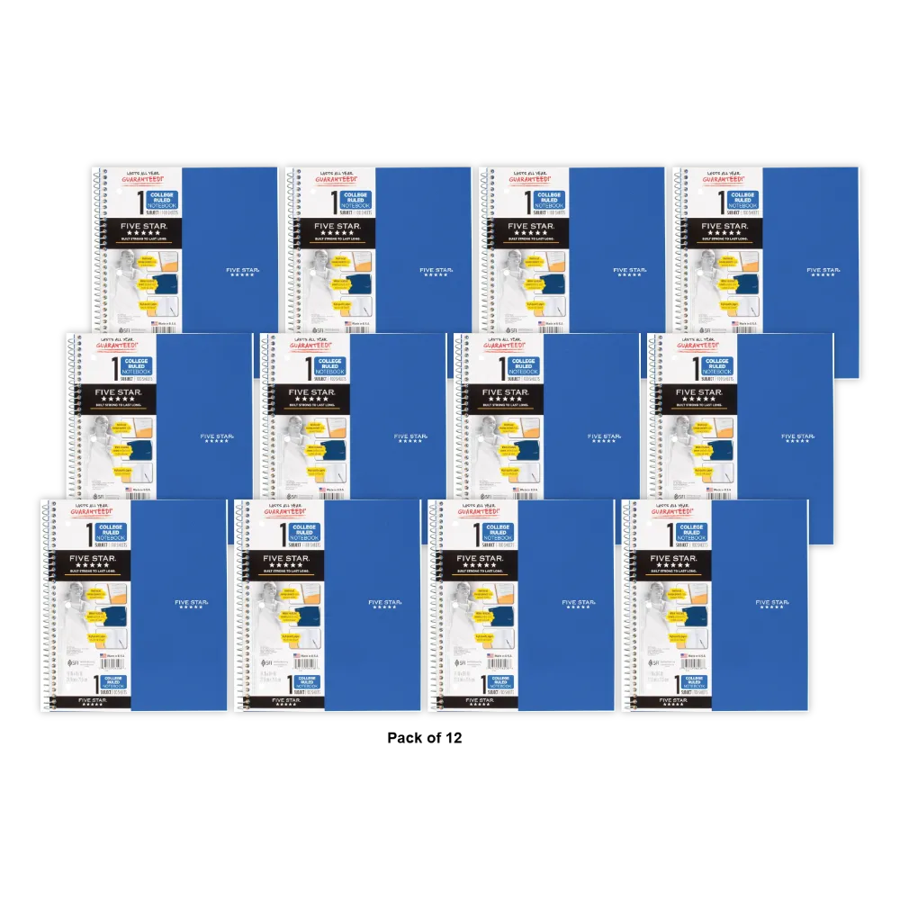 Mead Five Star 1 Subject College Ruled Notebook 100 Sheets Assorted Colors 15.3oz (Pack of 12)
