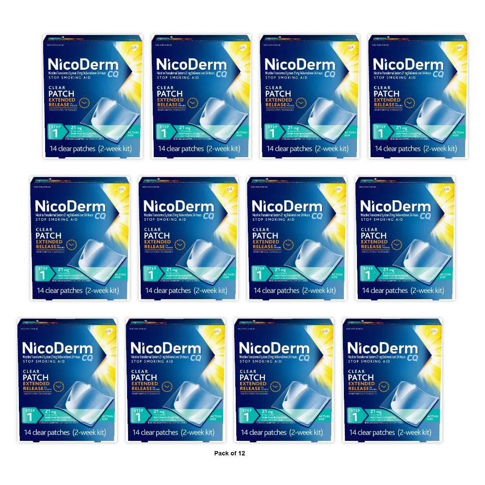 NicoDerm CQ - Step 1 Stop Smoking Aid - 21mg 14.00 ct 1.76oz (Pack of 12)