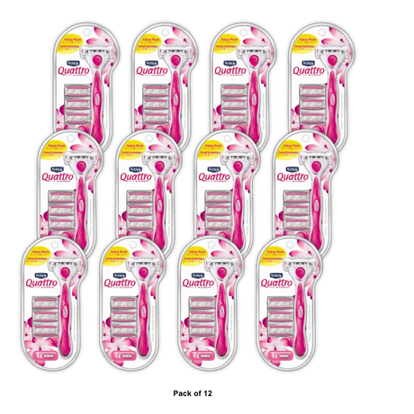 Schick Quattro For Women Value Pack With 1 Razor And 4 Cartridges 2.88oz (Pack of 12)