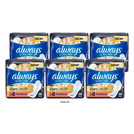 Always Ultra Thin Overnight Pads Unscented, Size 4, Overnight - 36.0 ea 12.6oz (Pack of 6)
