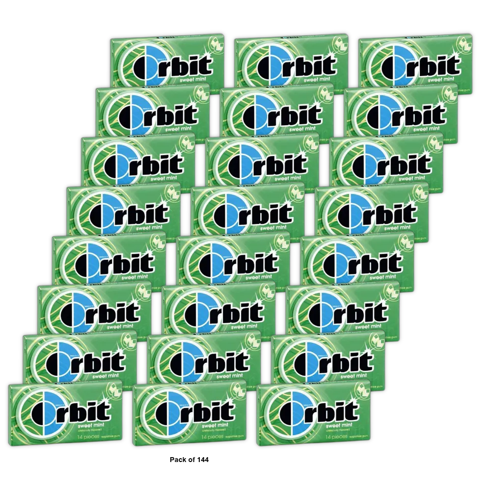 Wrigleys Orbit Sugar Free Chewing Gum Sweet Mint 0.8Oz (Pack of 144)