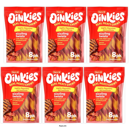 Hartz Oinkies Smoked Pig Skin Bacon Flavored Wrap Dog Treat Chews 8 Ea 8.75 Oz (Pack of 6)