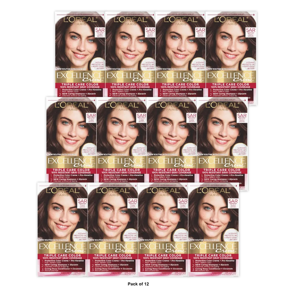 Loreal Excellence Triple Protection Hair Color Creme 5Ar Medium Maple Brown 8.11Oz (Pack of 12)