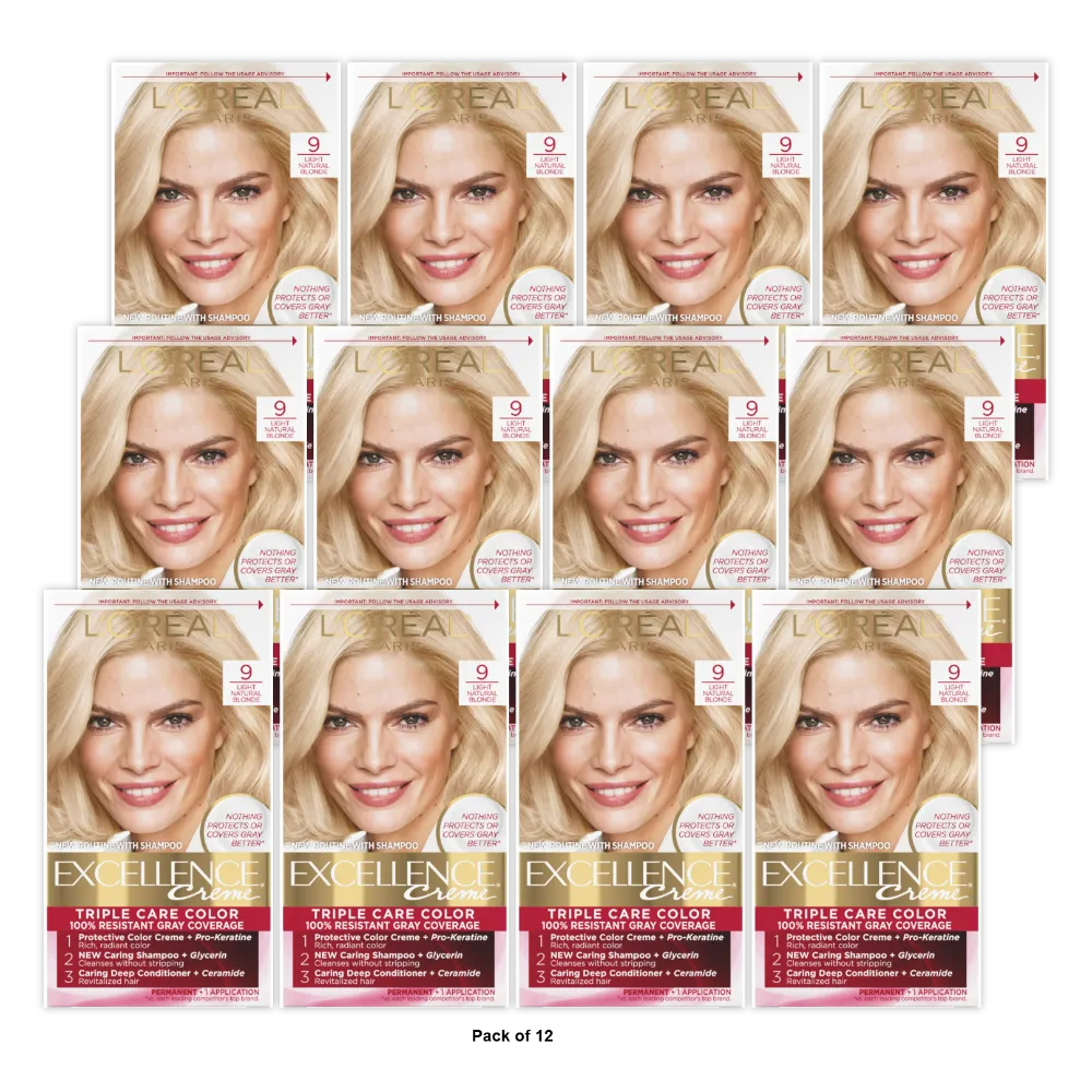 Loreal Excellence Triple Protection Hair Color Creme 9 Natural Blonde 10.4oz (Pack of 12)