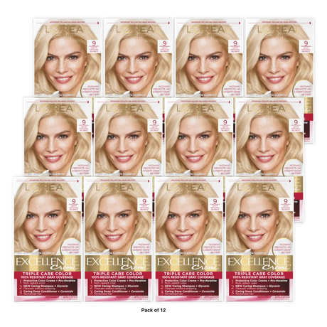 Loreal Excellence Triple Protection Hair Color Creme 9 Natural Blonde 10.4oz (Pack of 12)