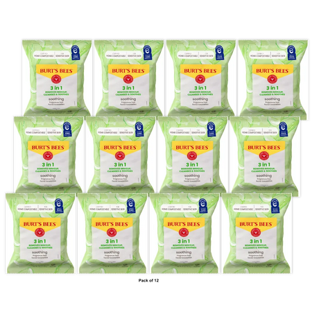 Burts Bees Facial Cleansing Towelettes For Sensitive Skin 5.1oz (Pack of 12)