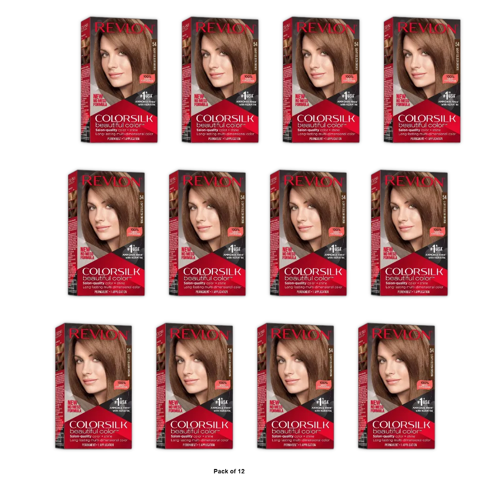 Revlon Colorsilk Beautiful 54 Light Golden Brown Permanent Hair Color 3.53oz (Pack of 12)
