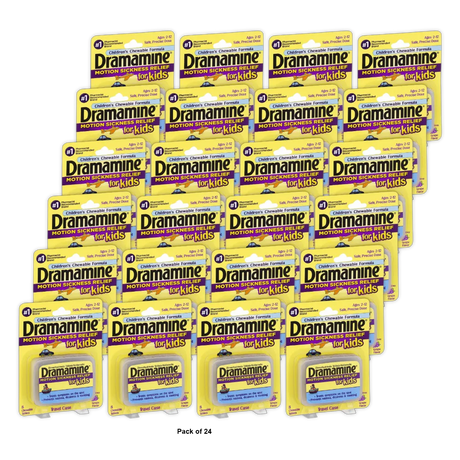 Dramamine Motion Sickness Relief Chewable Tablets For Kids Grape Flavor8 Ea 1.28oz (Pack of 24)
