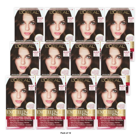 Loreal Excellence Triple Protection Hair Color Creme 4Ar Dark Chocolate BrownKit 10.4oz (Pack of 12)