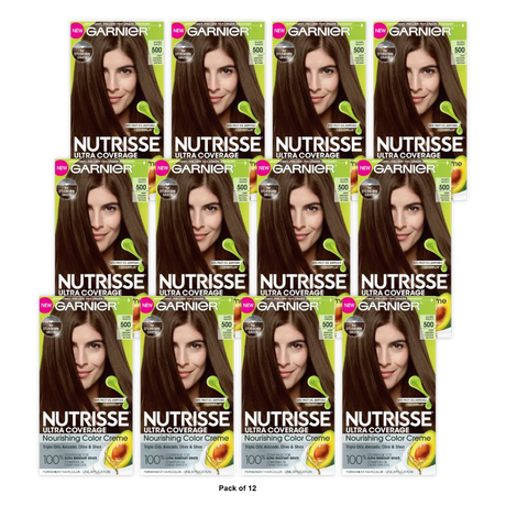 Garnier Nutrisse Ultra Coverage Nourishing Hair Color Creme Deep Medium Natural Brown 500 8.48oz (Pack of 12)