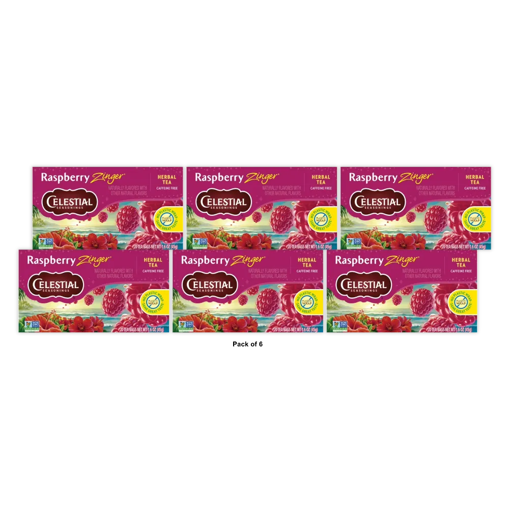 Celestial Seasonings Raspberry Zinger Natural Herb Tea20 Bags 1.6Oz (Pack Of 6)