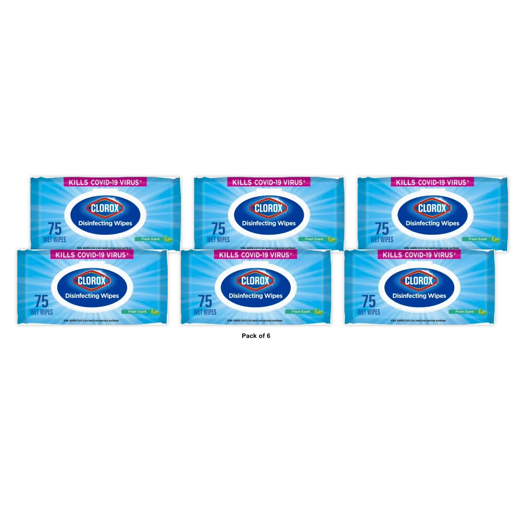 Clorox Fresh Scent Disinfecting Wipes - 75ct 3.73Oz (Pack of 6)