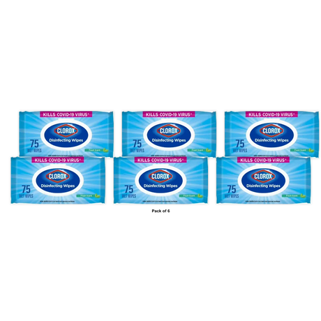 Clorox Fresh Scent Disinfecting Wipes - 75ct 3.73Oz (Pack of 6)