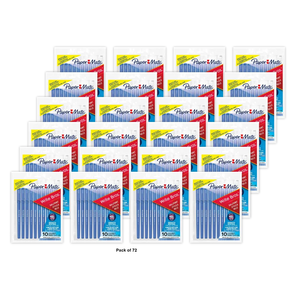 Paper Mate Write Bros Stick Medium Tip Ballpoint Blue Pens 2.08oz (Pack of 72)