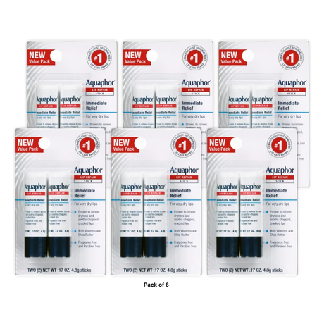 Aquaphor Lip Repair Stick Soothes Dry Chapped Lips 2 Sticks 0.17 Oz(Pack Of 6)